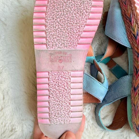 L'Artiste Spring Step‎ Sandals Wedges Tempest Blue Floral Festival Size 37 - Picture 7 of 8